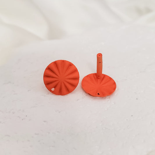ORANGE Starburst Circle Stud Connectors (17 mm), Round Wood Post Earring Connector, One Hole Circle Stainless Steel Post Finding