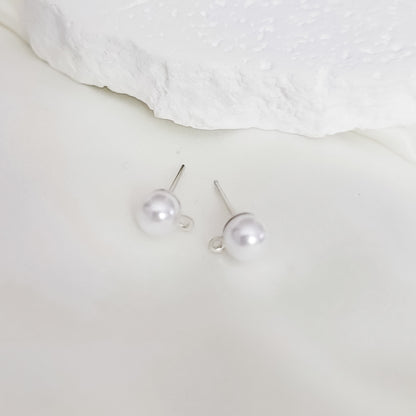 Silver 6mm Imitation Pearl Stud Connector with Stainless Steel Posts, 10 Pieces