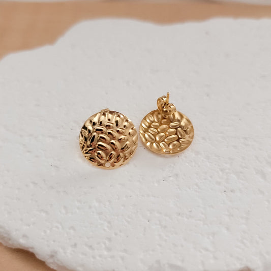 Gold Hammered Circle Stud Connector, 10 Pieces