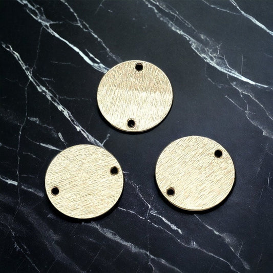 Gold Brushed Brass Circle 2-Hole Connectors, 10 Pieces