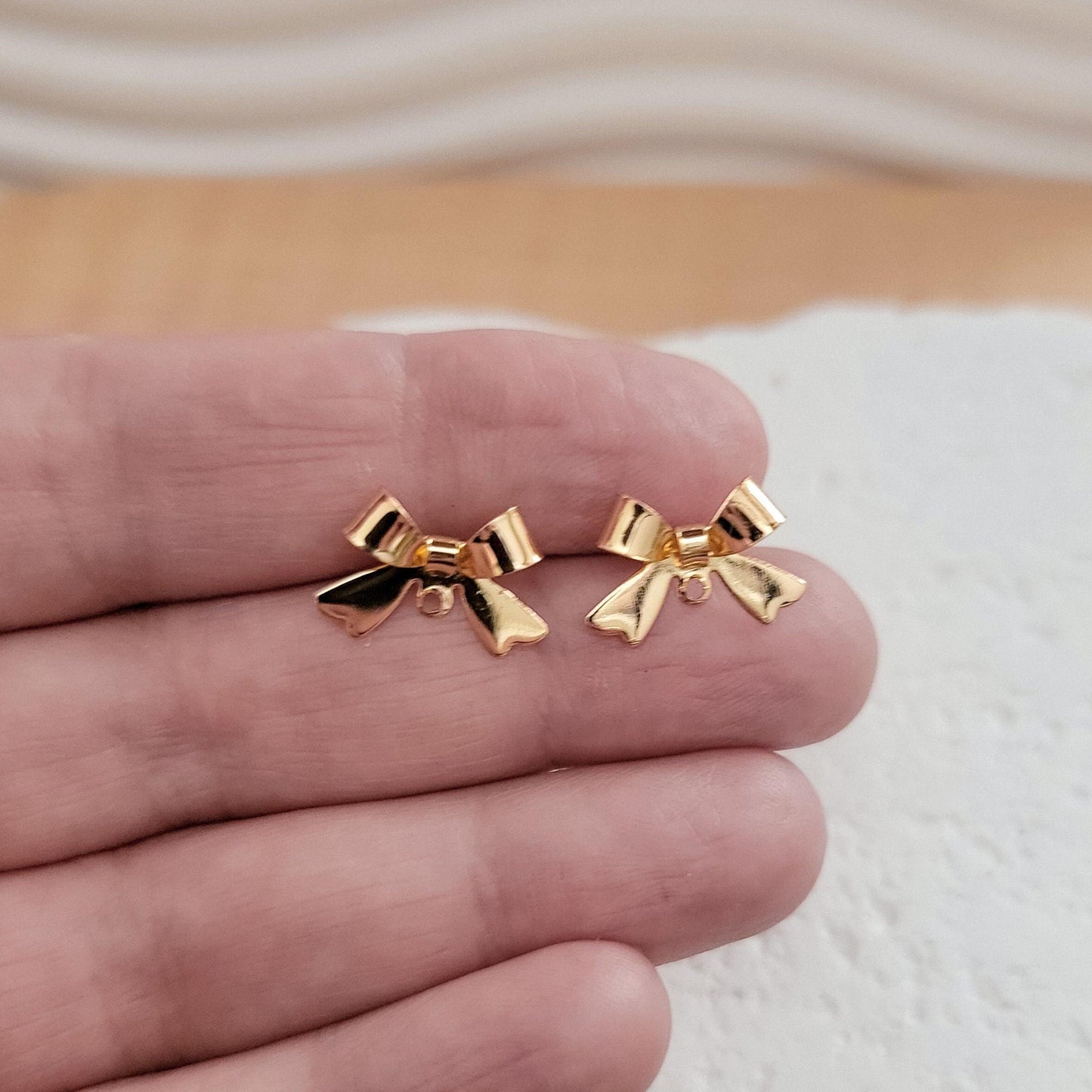 Gold Sterling Silver Bow Stud Connector, 10 Pieces, Bow #41