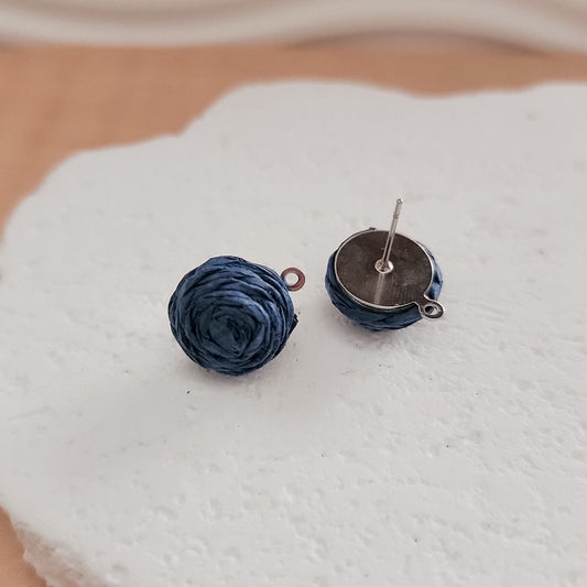 Navy Blue 14mm Raffia Small Stud Topper, 1 Pair, Stud #151