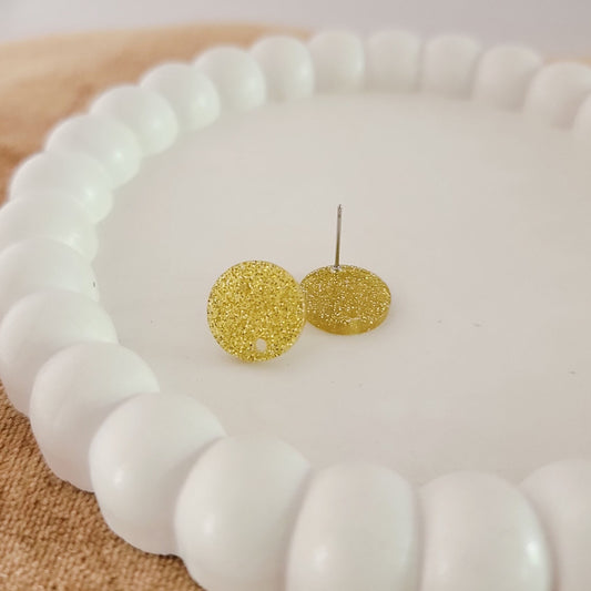 Glitter Yellow Acrylic Circle Stud Earring (14mm), 10 Pieces, Acrylic Stud #47