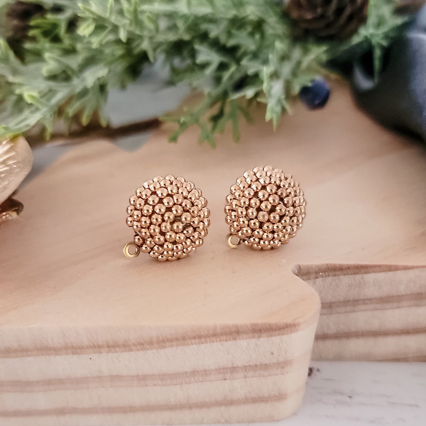 Gold 14mm Small Round Beaded Stud Topper, 1 Pair, Stud #166
