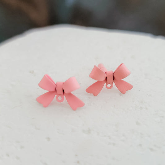 Light Pink Sterling Silver Bow Stud Connector, 10 Pieces, Bow #32