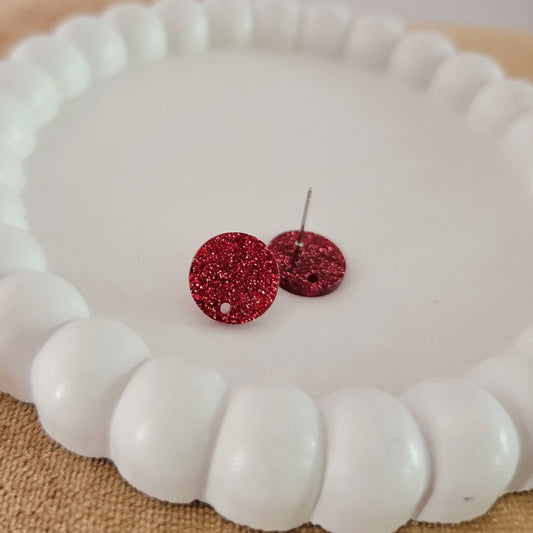Glitter Crimson Red Acrylic Circle Stud Earring (14mm), 10 Pieces, Acrylic Stud #39