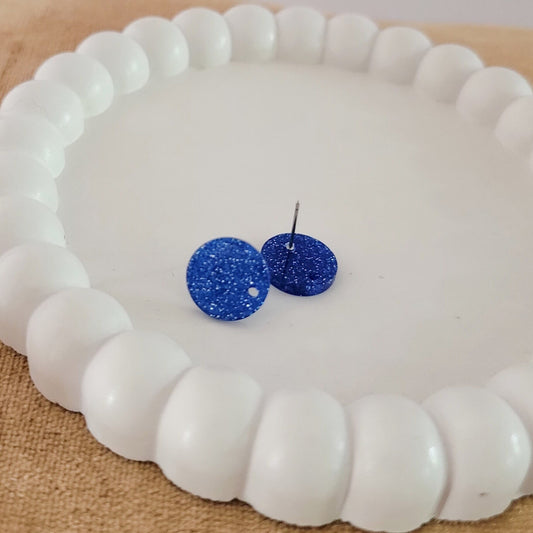 Glitter Royal Blue Acrylic Circle Stud Earring (14mm), 10 Pieces, Acrylic Stud #40