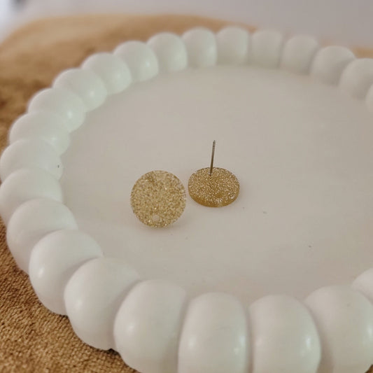 Glitter Cool Gold Acrylic Circle Stud Earring (14mm), 10 Pieces, Acrylic Stud #42