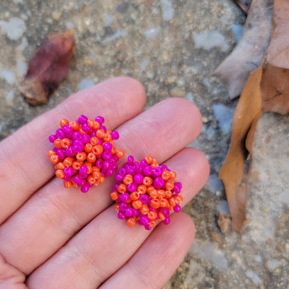 PINK FLAME 15mm Small Seed Bead Topper, 1 Pair, Seed Bead #55