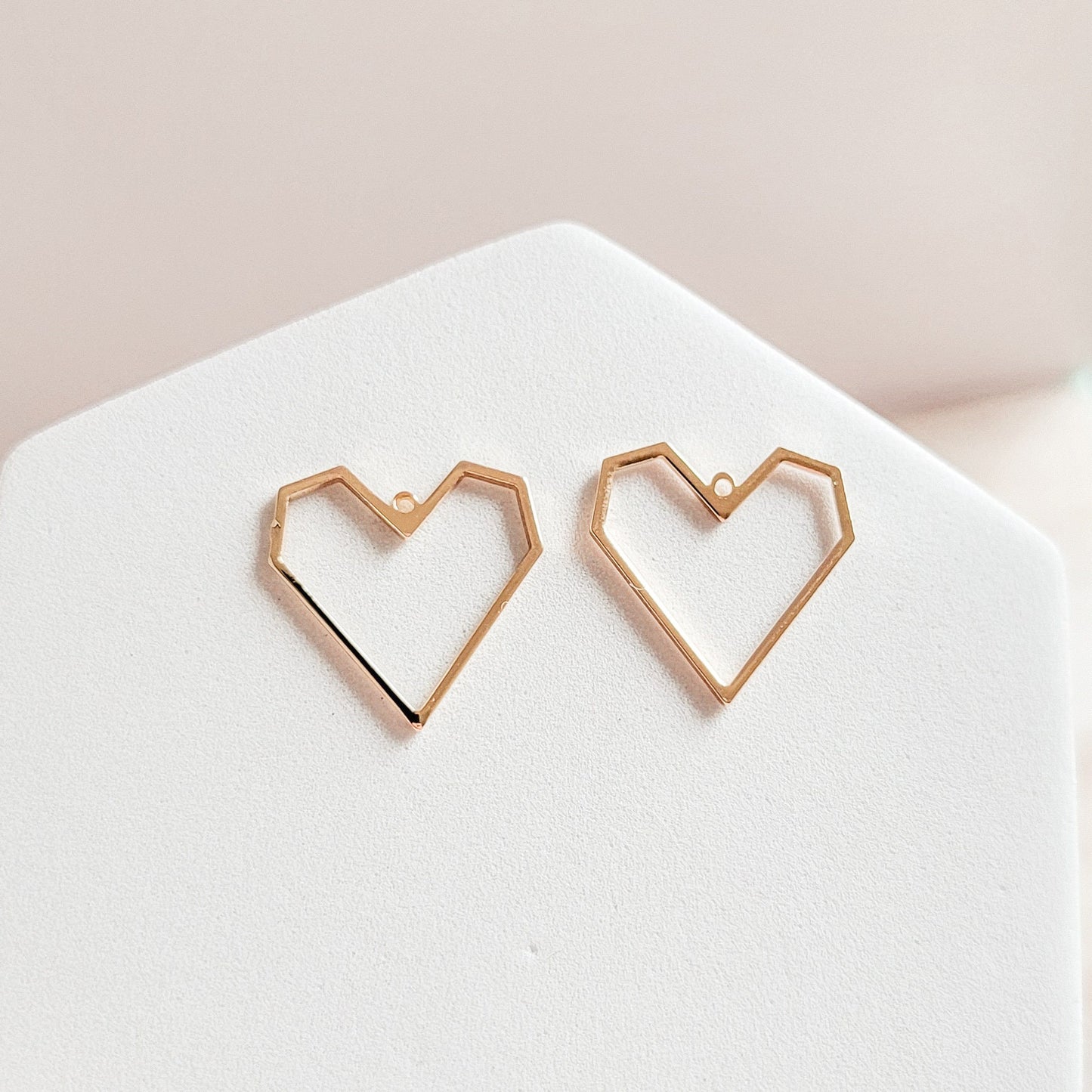 Gold Brass Geometric Heart Linking Rings, 10 Pcs, Charm #73