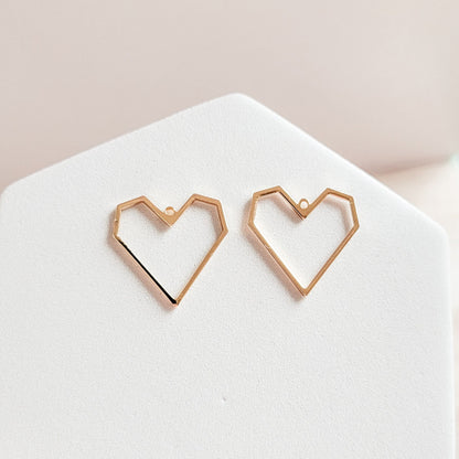Gold Brass Geometric Heart Linking Rings, 10 Pcs, Charm #73