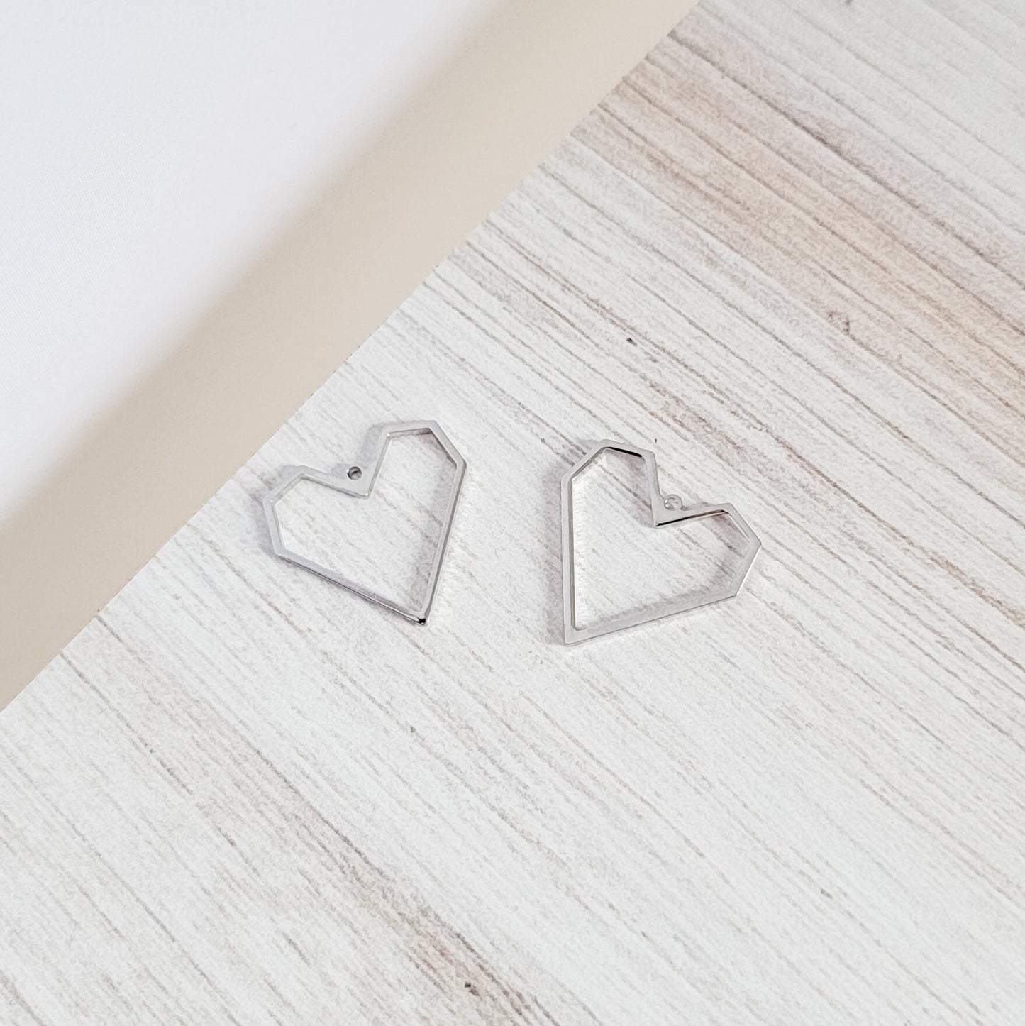 Silver Brass Geometric Heart Linking Rings, 10 Pcs, Charm #74