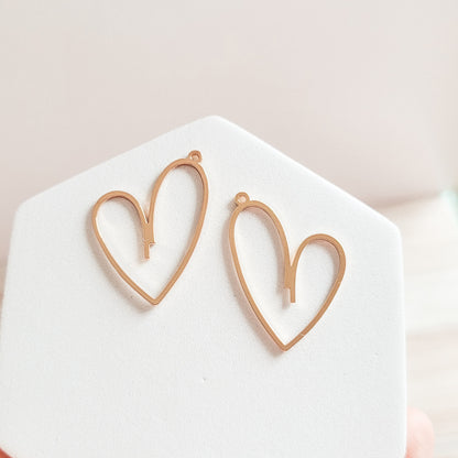 Hollow Heart GOLD Brass Charms, 10 pcs, Charm #64