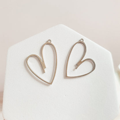 Hollow Heart SILVER Brass Charms, 10 pcs, Charm #72