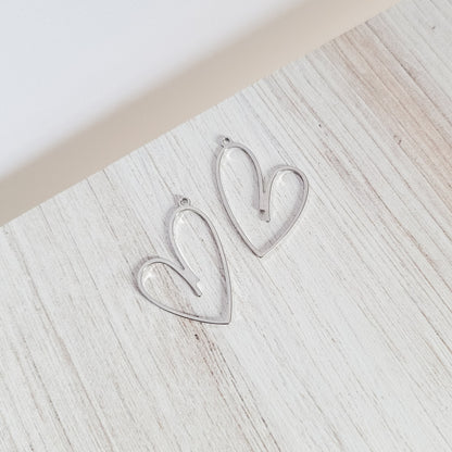 Hollow Heart SILVER Brass Charms, 10 pcs, Charm #72