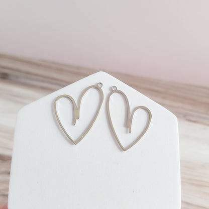 Hollow Heart SILVER Brass Charms, 10 pcs, Charm #72