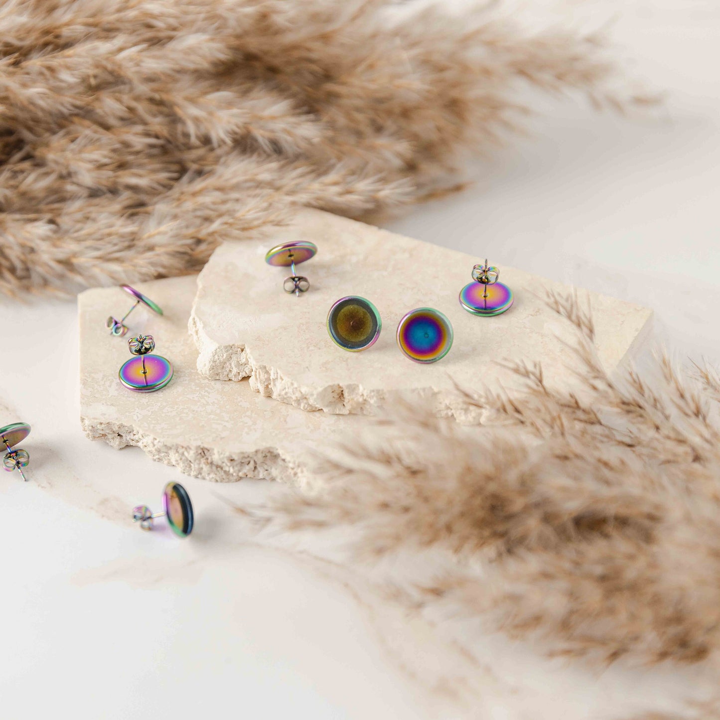 Rainbow 12mm Stainless Steel Stud Bezels (Regular, No Connector Loop), 10 Pieces, Stud #15