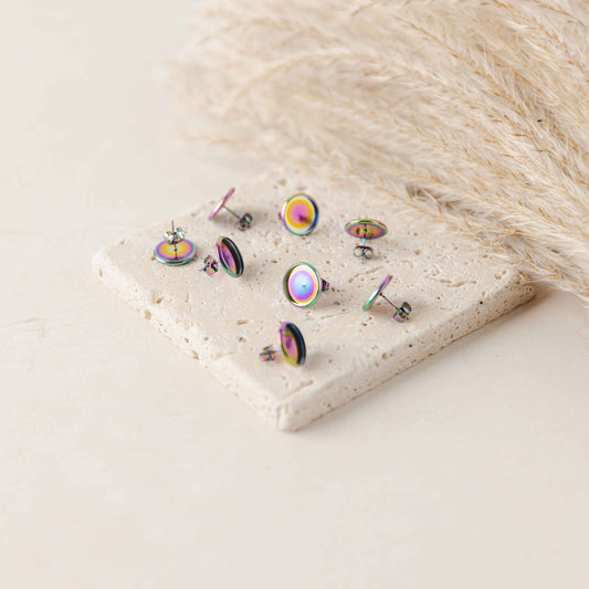 Rainbow 8mm Stainless Steel Stud Bezels (Regular, No Connector Loop), 10 Pieces, Stud #13