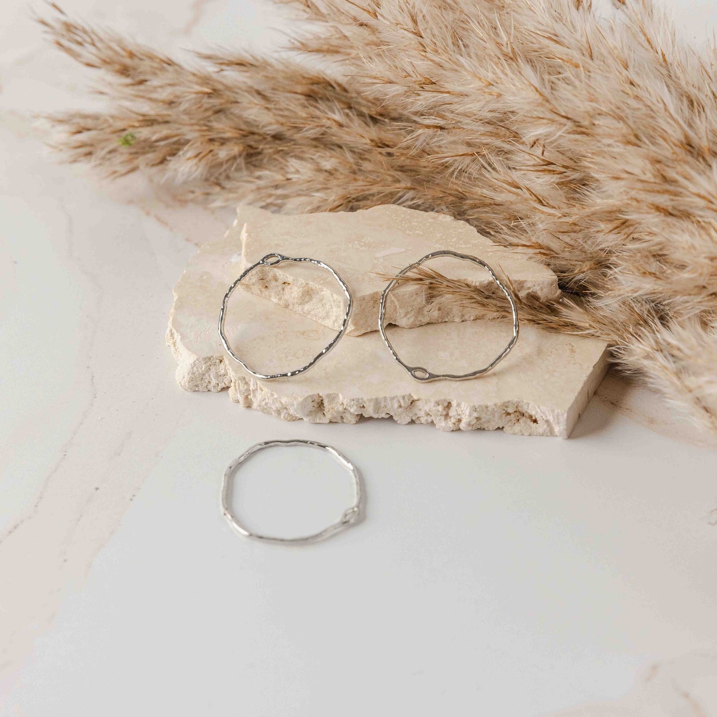 42mm Hammered Silver Circle Brass Charm with Hole, 10 Pieces