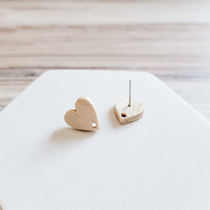 Natural Wooden HEART Stud Earring Findings, 10 Pieces, Wood #24