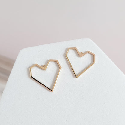Gold Brass Geometric Heart Linking Rings, 10 Pcs, Charm #73