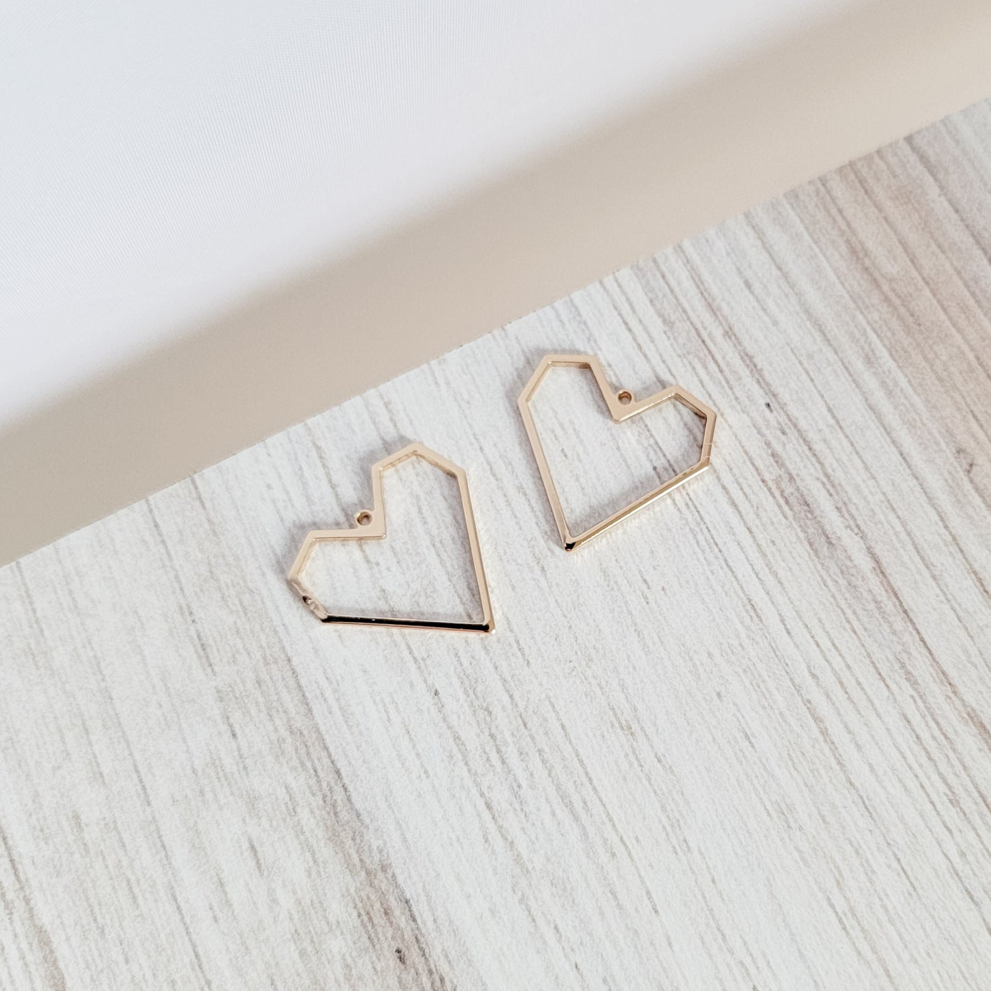 Gold Brass Geometric Heart Linking Rings, 10 Pcs, Charm #73