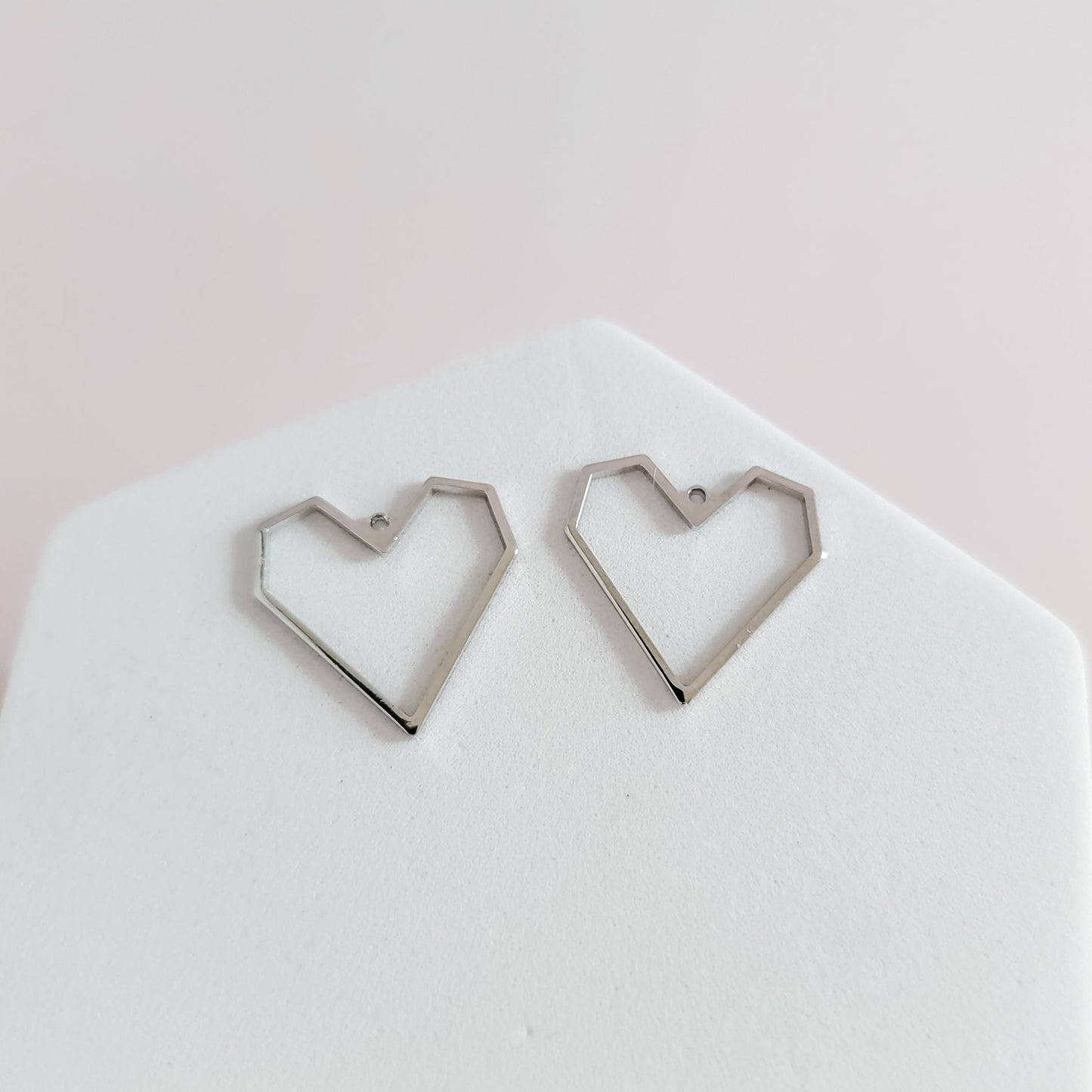 Silver Brass Geometric Heart Linking Rings, 10 Pcs, Charm #74