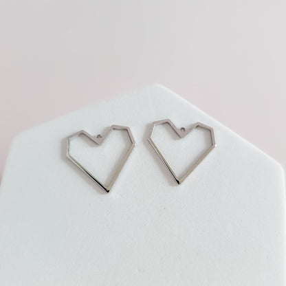 Silver Brass Geometric Heart Linking Rings, 10 Pcs, Charm #74