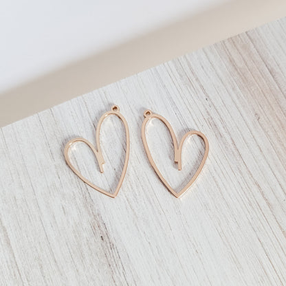 Hollow Heart GOLD Brass Charms, 10 pcs, Charm #64