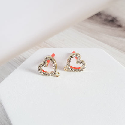 Open Heart Rhinestone GOLD Studs with Loops, 10 pcs, Stud #22