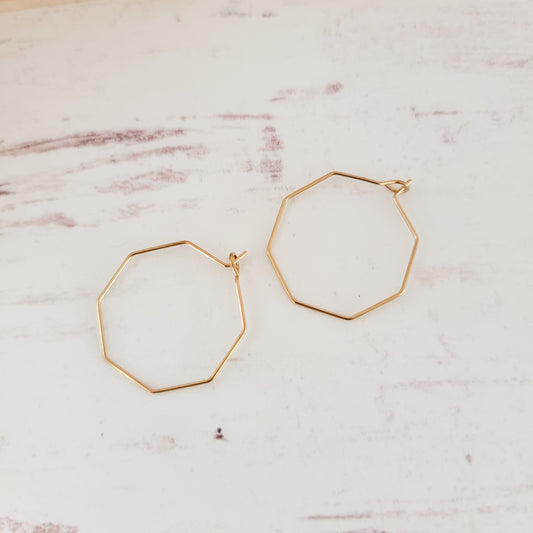 Gold 25mm Octagon Wine Hoop Stainless Steel Ear Wires, 10 Pieces