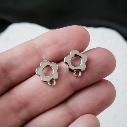Open Flower SILVER Stud Connectors with Loops, 10 pcs, Stud #95