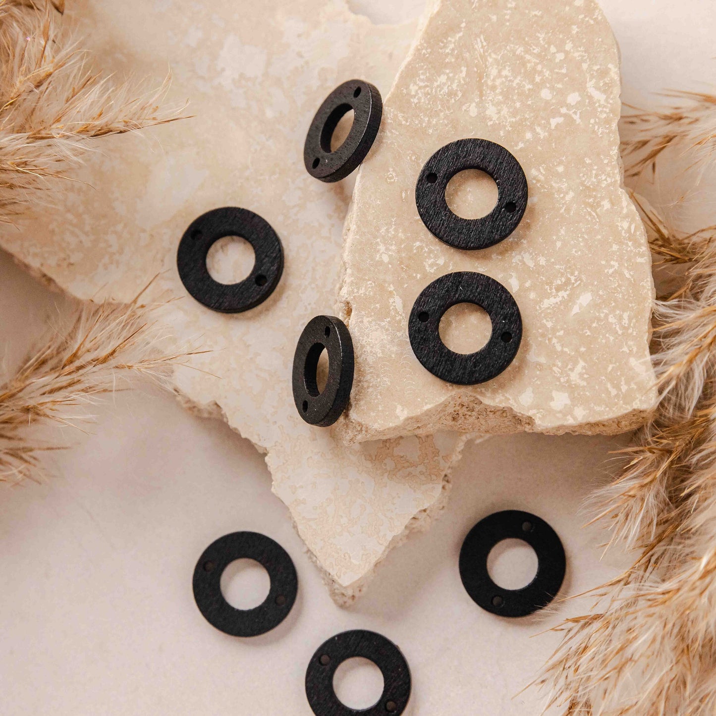 Open Circle 2-Hole Black Wooden Connectors, 10 Pieces, Wood #53