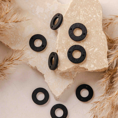 Open Circle 2-Hole Black Wooden Connectors, 10 Pieces, Wood #53