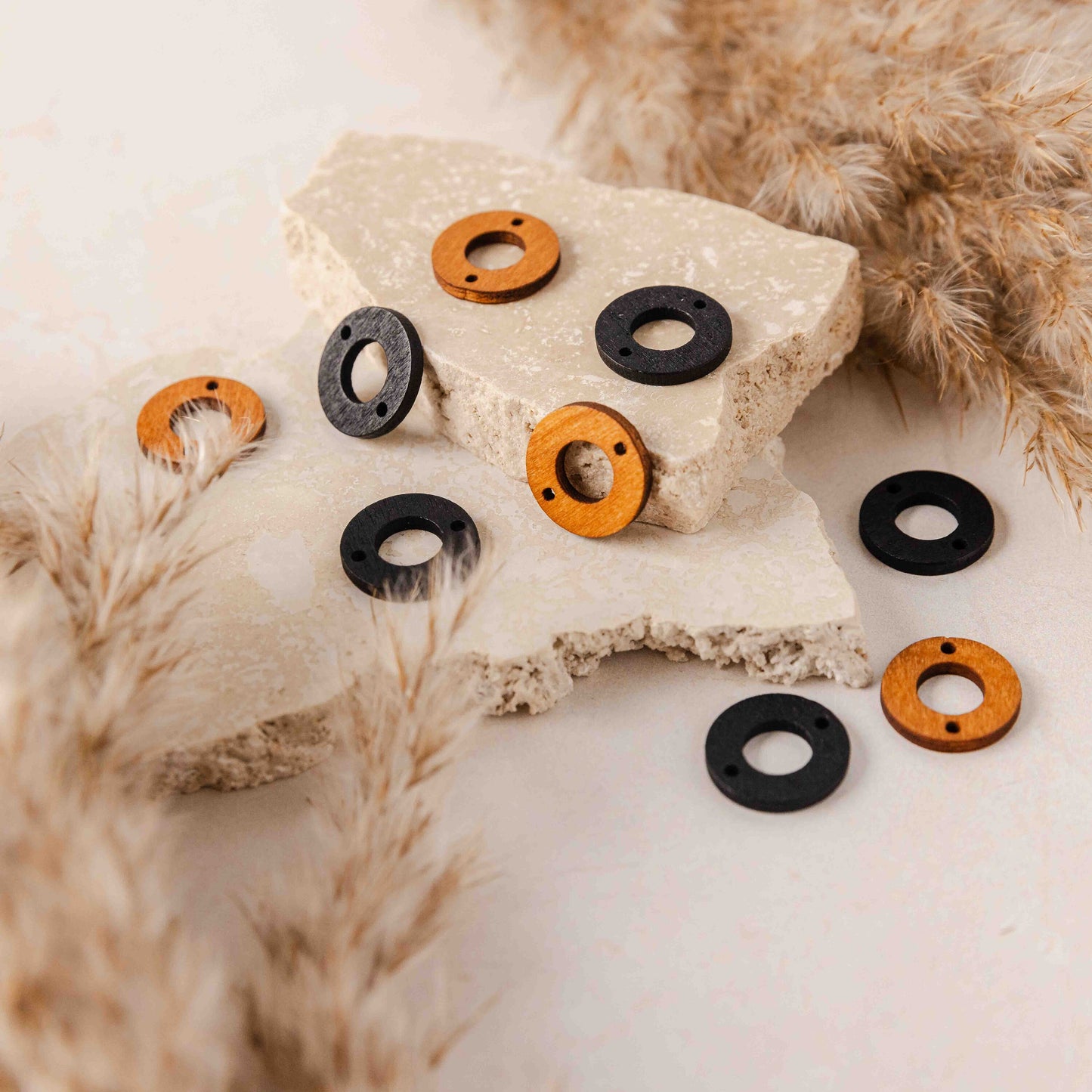 Open Circle 2-Hole Black Wooden Connectors, 10 Pieces, Wood #53