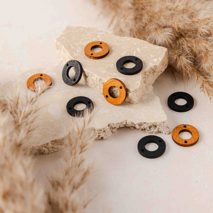 Open Circle 2-Hole Black Wooden Connectors, 10 Pieces, Wood #53