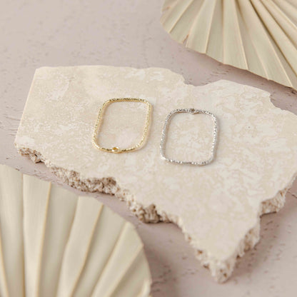 20mm Hammered Silver Rectangle Brass Charm with Hole, 10 Pieces