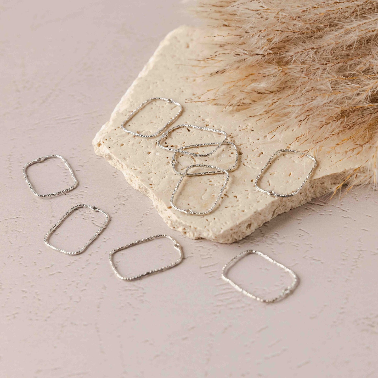 20mm Hammered Silver Rectangle Brass Charm with Hole, 10 Pieces