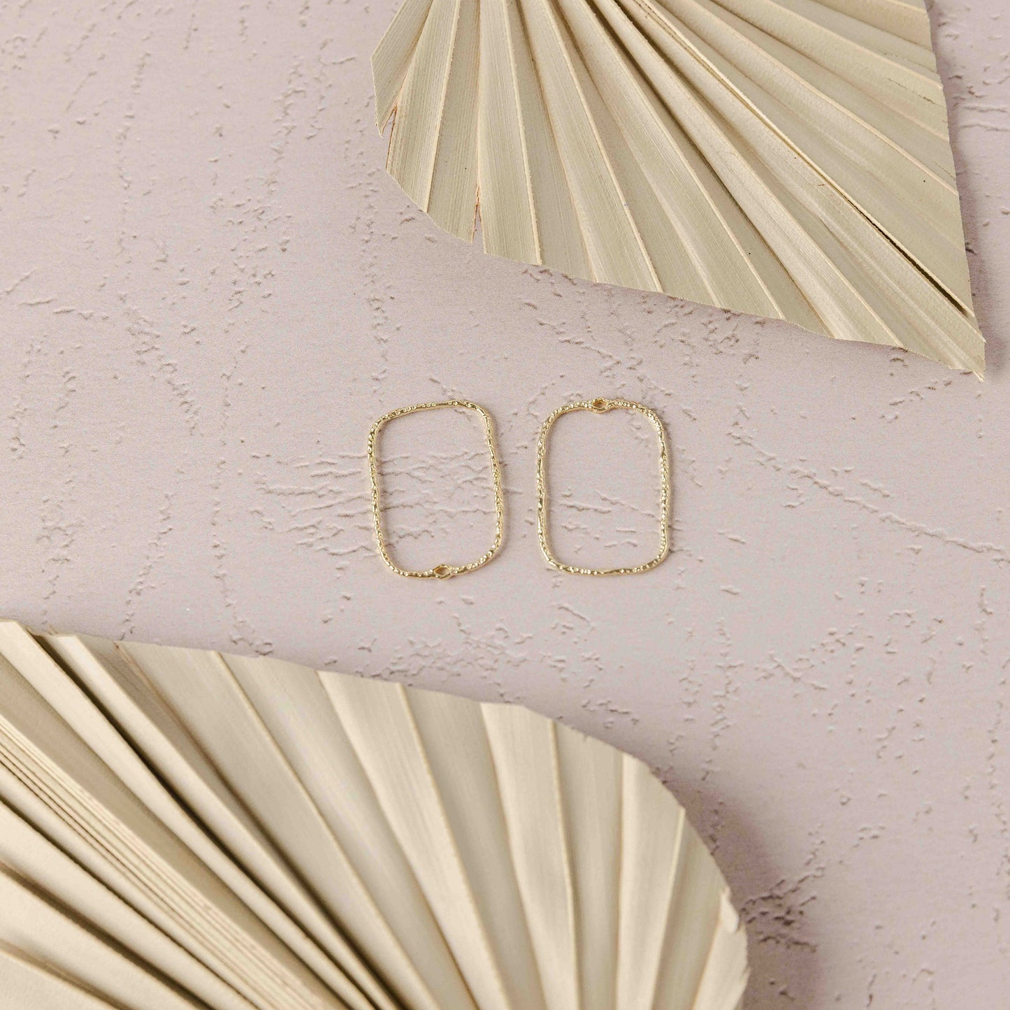 34mm Hammered Gold Rectangle Brass Charm with Hole, 10 Pieces