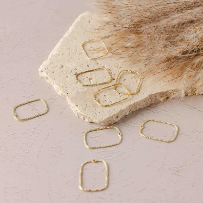 34mm Hammered Gold Rectangle Brass Charm with Hole, 10 Pieces
