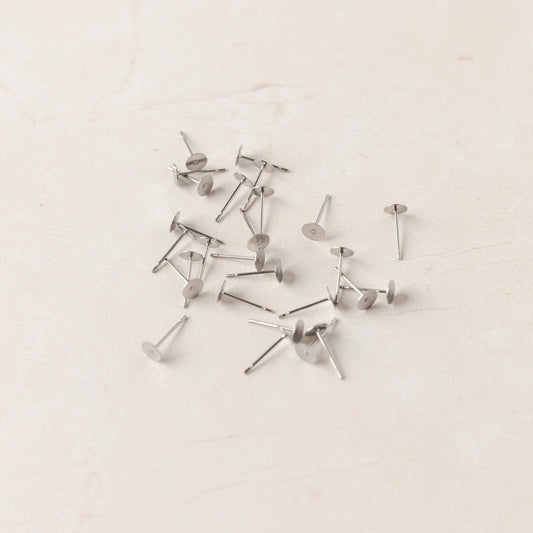Bulk 4mm Silver Stainless Steel Regular Flat Pad Earring Posts, 100 Pieces
