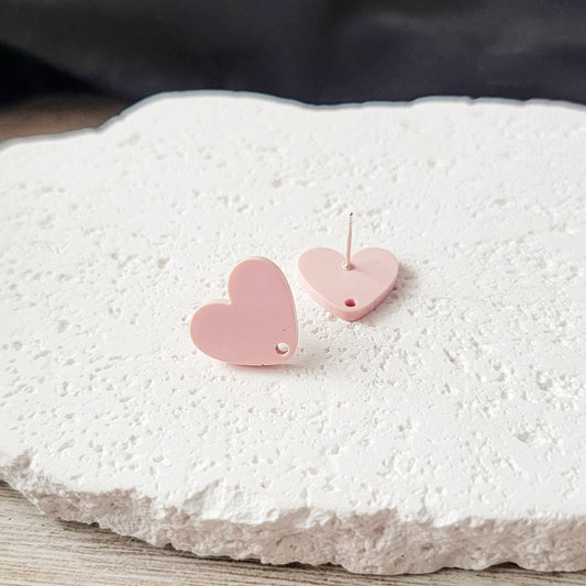 Blush HEART Matte Acrylic Stud Earring Findings (15mm), 10 pcs, Stud #47