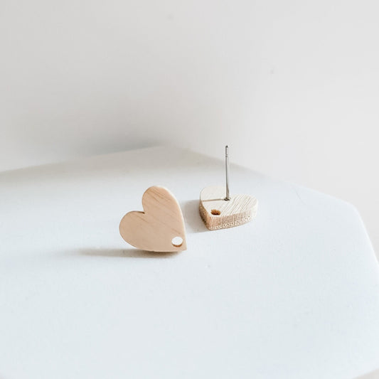 Natural Wooden HEART Stud Earring Findings, 10 Pieces, Wood #24