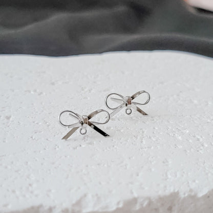 Silver Elegant Sterling Silver Bow Stud Connector, 10 Pieces, Bow #43