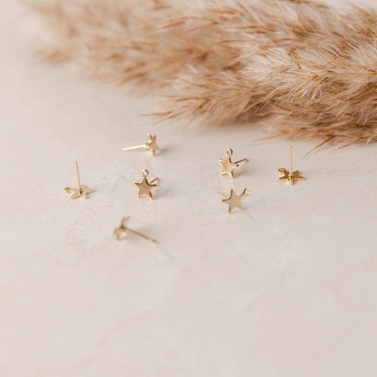 Gold Stainless Steel Star Stud with Loop, 10 Pieces