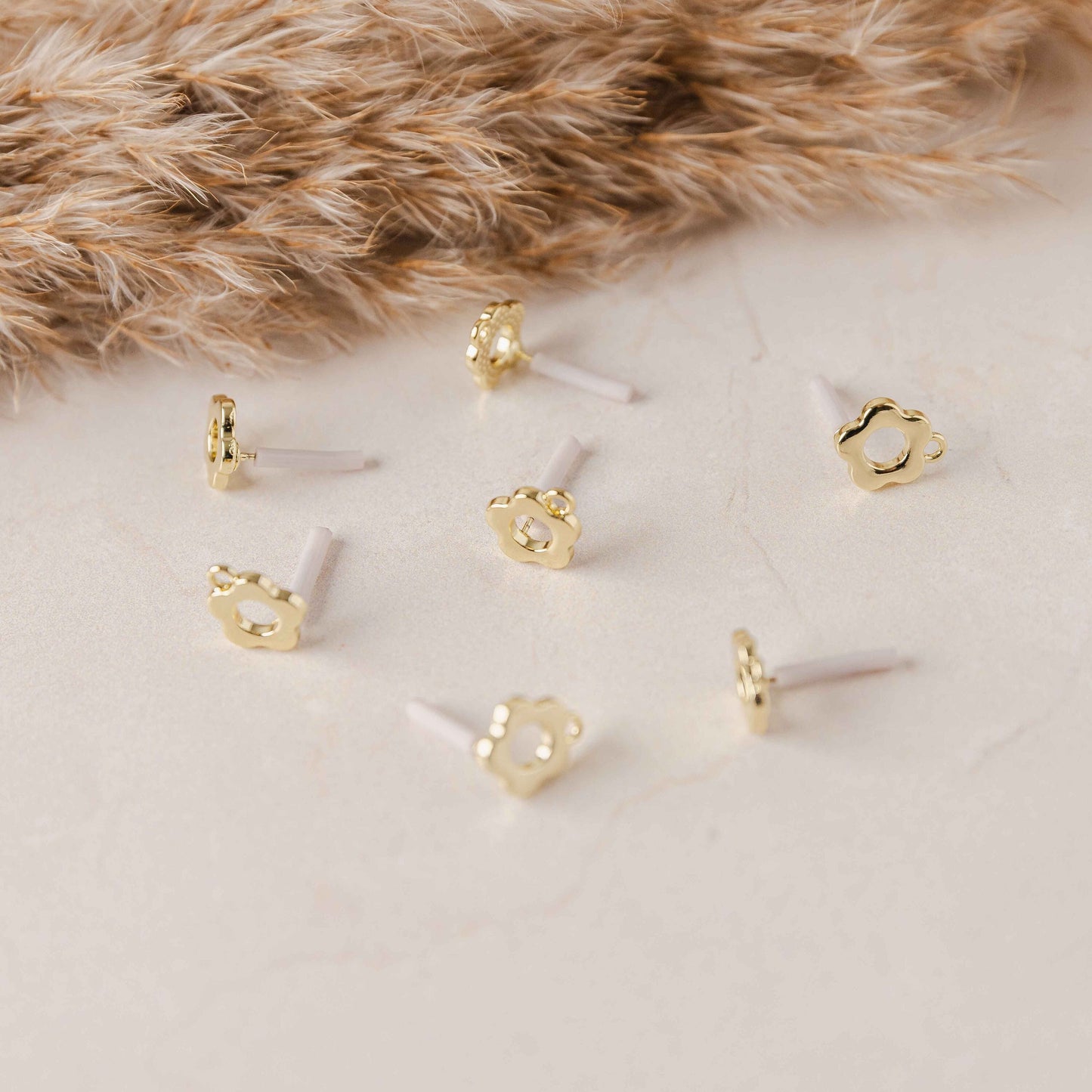 Open Flower GOLD Stud Connectors with Loops, 10 pcs, Stud #94