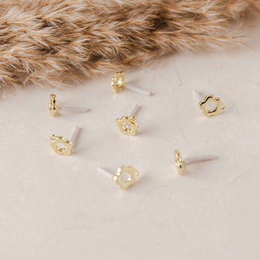 Open Flower GOLD Stud Connectors with Loops, 10 pcs, Stud #94