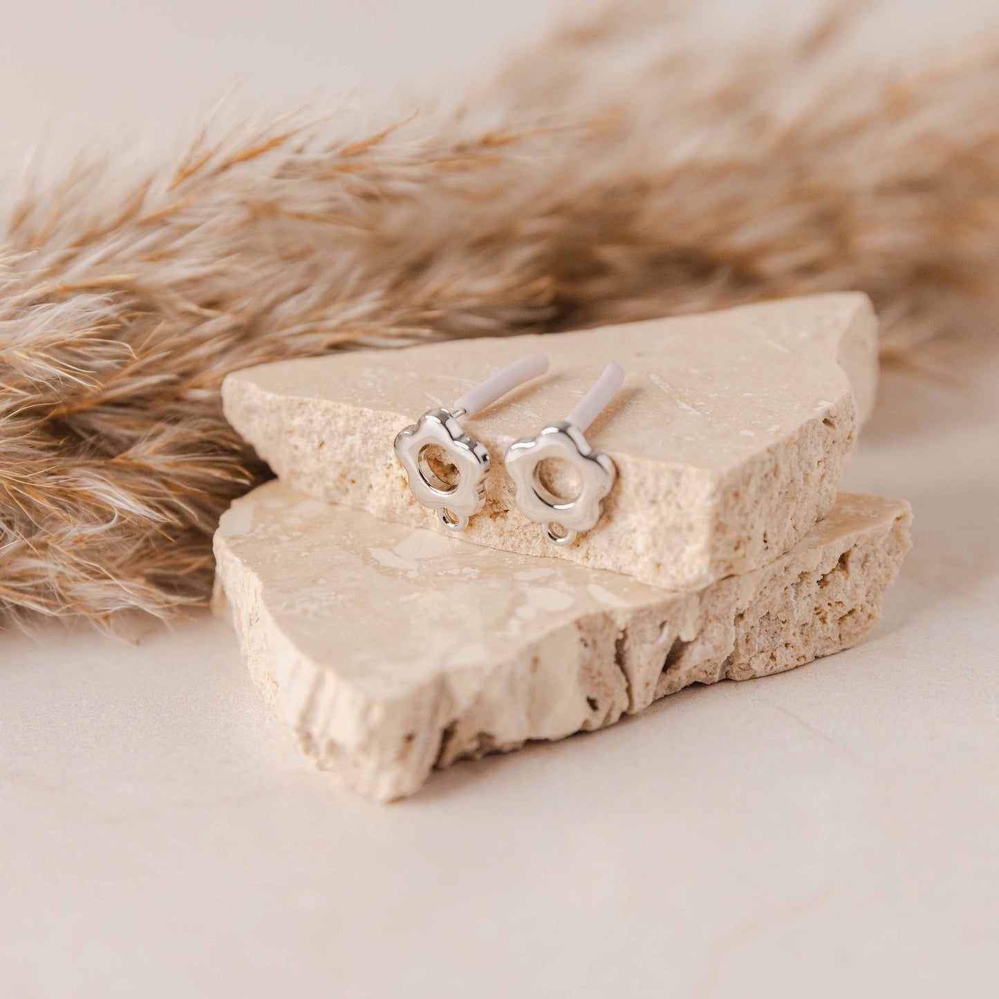 Open Flower SILVER Stud Connectors with Loops, 10 pcs, Stud #95