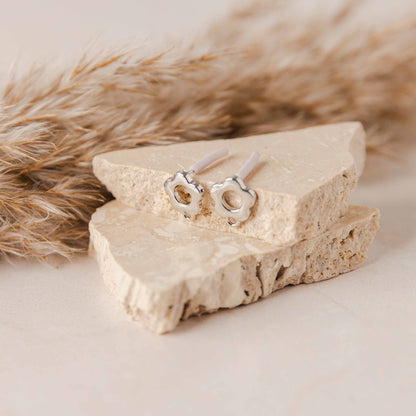 Open Flower SILVER Stud Connectors with Loops, 10 pcs, Stud #95