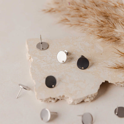 Silver Flat Round Stud Findings with Holes, 10 Pieces